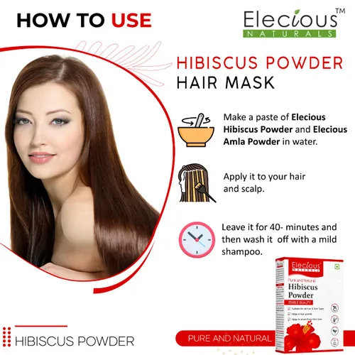 Miniatura 5 de Elecious Polvo de hibisco para el crecimiento del cabello, la cara y la piel brillante de la piel ideal para preparar paquete de cabello, aceite