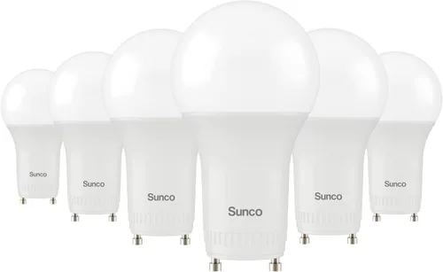 Sunco - Paquete de 6 bombillas LED GU24 A19, 2 puntas, 800 LM, 9 W (equivalente a 60 W), blanco suave de 2700 K, regulable, base de pines GU24 Twist