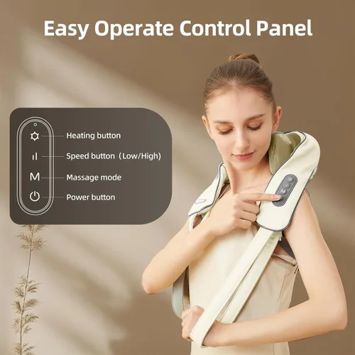 Miniatura 6 de Masajeador Shiatsu inalámbrico de cuello y hombros con calor - Masaje de amasamiento 6D, alivio del dolor de tejido profundo para trapecio