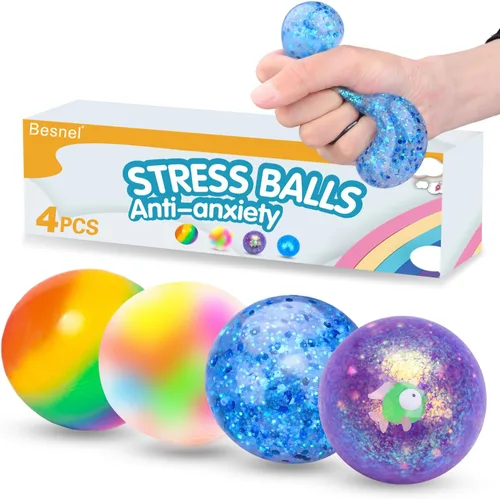 Juego de bolas antiestrés, bolas antiestrés esponjosas, paquete de 4 bolas para apretar, para adultos, autismo, hiperactividad, aliviar el estrés,