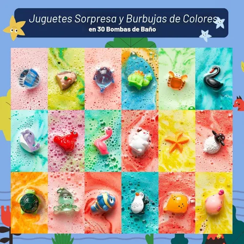 Miniatura 3 de 30 bombas de baño para niños con sorpresa en el interior, juego de regalo con 30 juguetes únicos de animales terrestres y marinos, bombas de baño