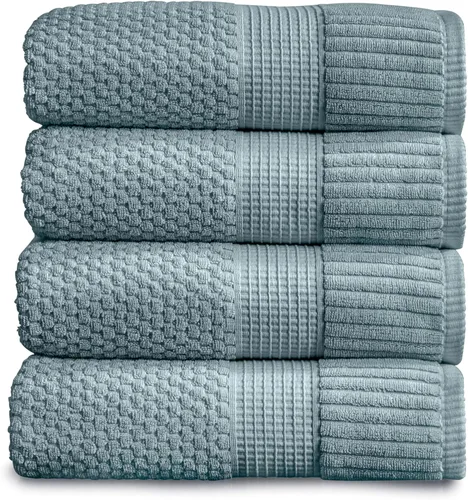Miniatura 68 de NY Loft Juego de 4 toallas de baño 100% algodón, supersuaves y absorbentes, de secado rápido, 30 x 52 pulgadas, algodón texturizado y duradero