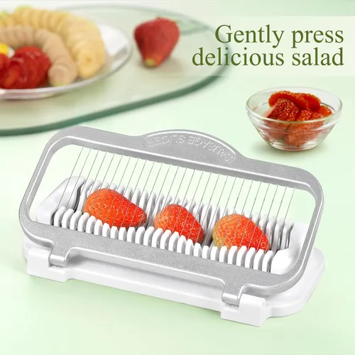 Miniatura 7 de Cortador de huevos grande para huevos duros Cortador de plátano, alambres de aluminio y acero inoxidable Cortador de fresas multiusos resistente