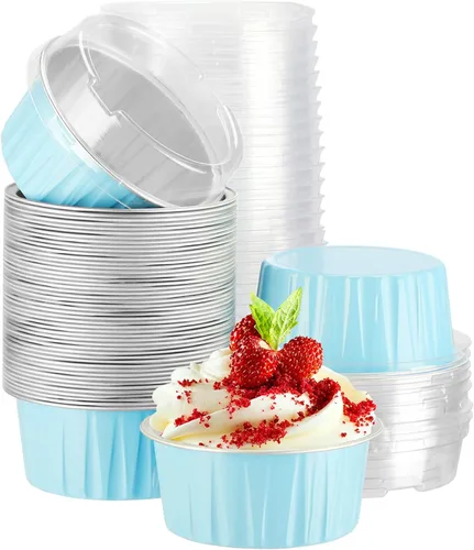 Miniatura 31 de EUSOAR Moldes de Papel de Aluminio para Hornear, 5oz 50 piezas Moldes Reutilizables para Cupcakes con Tapas, 3.34x2.59x2.35 pulgadas 125ml Moldes