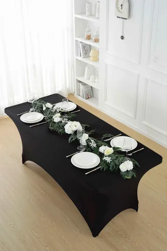 Miniatura 7 de Paquete de 2 manteles de elastano negro de 6 pies – Manteles ajustados – Mantel elástico de ajuste universal para mesas plegables – Sin arrugas