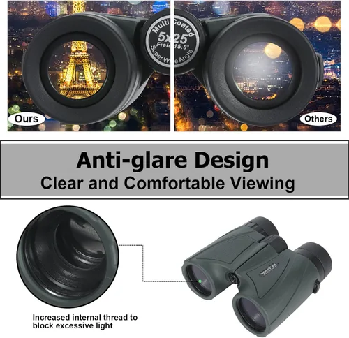 Miniatura 4 de Prismáticos ultra gran angular de 15.8° de 5x25 para deportes – Gran campo de visión, 829 pies/1000 yardas – Binoculares compactos para deportes