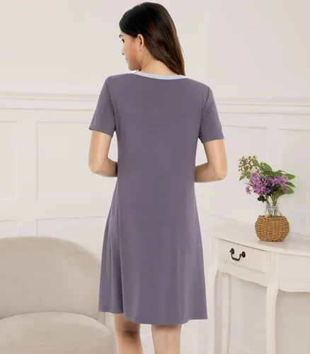 Miniatura 2 de NACHILA Camisones de viscosa para mujer, hechos de bambú, suaves camisas de dormir de manga corta, ropa de dormir suelta