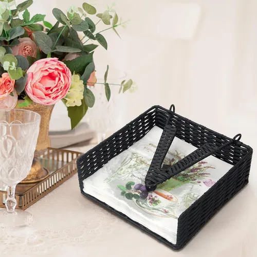 Miniatura 7 de Servilleteros con peso de ratán para cocina, cóctel, servilleteros de mimbre para mesa de baño, servilleteros tejidos con brazo pesado