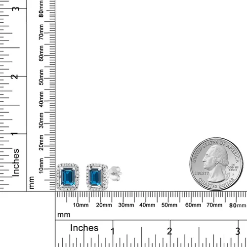 Miniatura 46 de Gem Stone King Aretes de plata de ley 925 con piedra natal Corte esmeralda de 0.315 x 0.236 in Aretes de halo para mujer