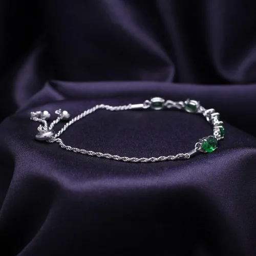 Miniatura 5 de SAVEARTH DIAMONDS Pulsera ajustable de plata de ley 925 con esmeralda verde y diamante cultivado en laboratorio blanco para mujer