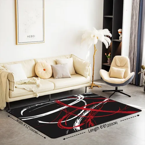 Miniatura 2 de Alfombra decorativa de color rojo y gris, negro, blanco, para niños, moderna, abstracta, geométrica, de 3 x 5 pies, para mujeres y hombres, alfombra