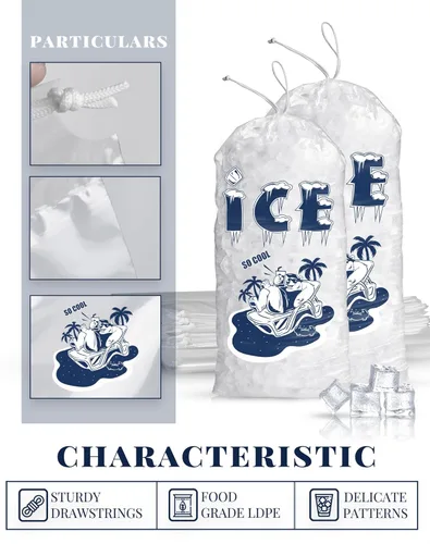Miniatura 3 de FireKylin Paquete de 50 bolsas de hielo de 5 libras, bolsas de hielo resistentes con cordón (2 mils de grosor)