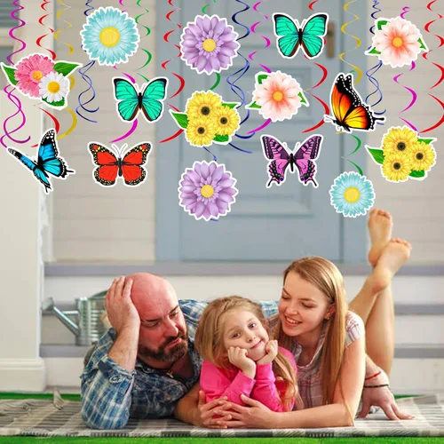 Miniatura 6 de HADDIY Decoraciones de fiesta de cumpleaños de mariposas y flores, juego de 30 unidades para decoración de techo de primavera y verano para aula