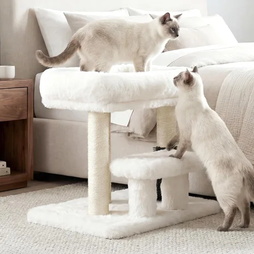 Miniatura 2 de Heybly Poste rascador para gatos, torre de árbol pequeño para gatos con 3 postes de sisal completos, cama de felpa extraíble, cepillo de aseo
