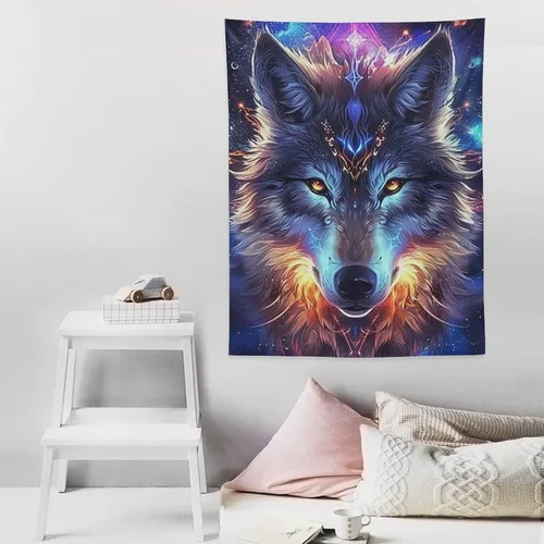 Miniatura 8 de FeoYoed Tapiz para colgar en la pared, decoración estética para dormitorio, sala de estar, tapices de arte de pared, arte de lobo, galaxia