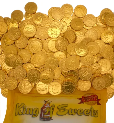 Miniatura 8 de Monedas de oro de chocolate con leche de 1 libra en una bolsa de King Of Sweets resellable a granel
