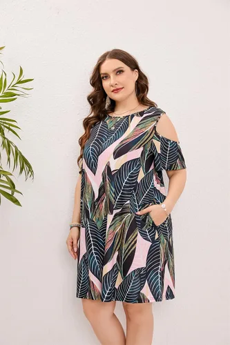 Miniatura 38 de Hbeyyto - Vestido informal de manga corta con hombros descubiertos para mujer, holgado y con bolsillos, talla grande