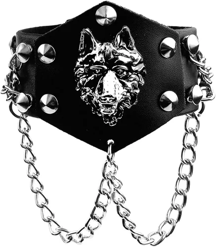 Miniatura 8 de Eigso Pulsera de cuero sintético negro con calavera para hombre y mujer, pulsera ajustable