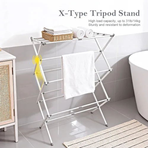 Miniatura 2 de Escurridor de ropa plegable con 4 perchas, estante de secado de ropa portátil extensible para ropa de secado al aire en interiores, 41 x 29 x 14