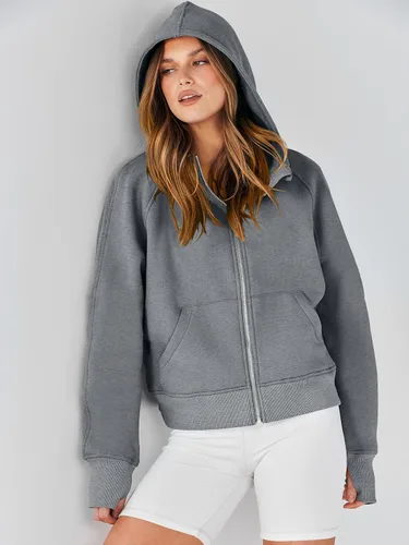 Miniatura 4 de ANRABESS Sudaderas con capucha recortadas con cremallera para mujer, sudaderas de forro polar con cremallera, suéteres con capucha, suéteres 2024
