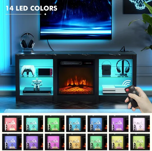 Miniatura 5 de BREEZEHEAT - Soporte de TV con chimenea eléctrica de 58 pulgadas para televisor de 65" - Centro de entretenimiento con chimenea de 18" y luz LED