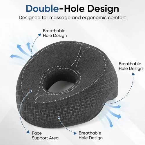 Miniatura 2 de Almohada de espuma viscoelástica ajustable boca abajo con 2 rejillas de ventilación - Sueño estomacal y reposacabezas poscirugía ocular con cojín
