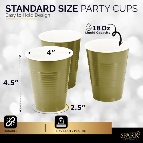 Miniatura 3 de Amcrate Vasos desechables, vasos dorados de plástico de 18 onzas, fuertes y resistentes para bodas, Navidad, Halloween, paquete de 50