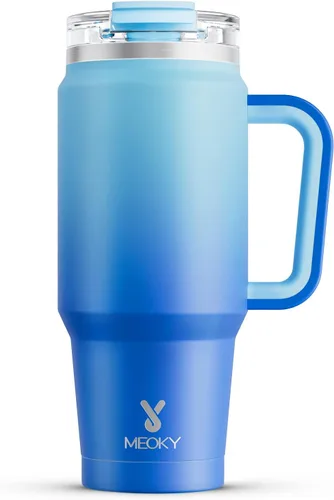 Miniatura 13 de Meoky Vaso de 40 onzas con asa y pajita, vaso aislado con tapa y popote, taza de viaje de acero inoxidable, mantiene el frío durante 34 horas, 100%