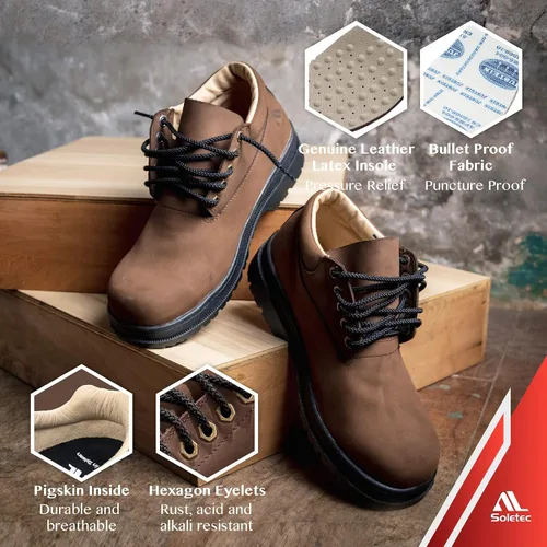 Miniatura 5 de Soletec Zapatos de trabajo industriales de seguridad con punta de acero, cuero nobuck auténtico, antideslizante, plantilla a prueba de balas