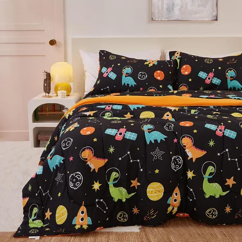 Miniatura 24 de Juego de colcha Yibeizi para avión para niños, tamaño individual, ropa de cama estampada en camuflaje verde para niños con funda de almohada, juego
