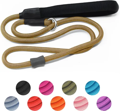 Miniatura 18 de Correa de Entrenamiento para Perros de Cuerda Deslizante Fuerte (4 pies) – Correa de Nylon Trenzado Resistente y Duradera con Tope de Goma y Mango