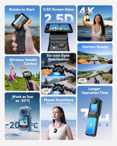 Miniatura 2 de SJCAM C400 4K Travel Vlogging Cámara con tarjeta de 256 GB, cámara corporal de grabación 7H para creadores de YouTube, estabilizador de 6 ejes