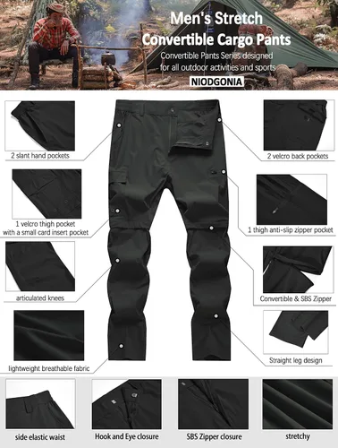 Miniatura 5 de Pantalones convertibles de senderismo para hombre, impermeables, ligeros, de secado rápido, con cremallera, pesca, viajes, safari, trabajo al aire
