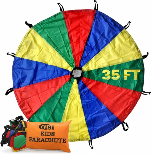 Miniatura 15 de GSi Paracaídas de juego para niños, paracaídas arcoíris, juego de tienda de campaña para niños, para gimnasia, juego cooperativo y actividades