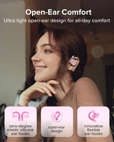 Miniatura 4 de Cleer ARC 3 - Audífonos de oreja abierta – Dolby Audio, Snapdragon Sound auriculares verdaderamente inalámbricos, batería de 50 horas, Bluetooth Rosa