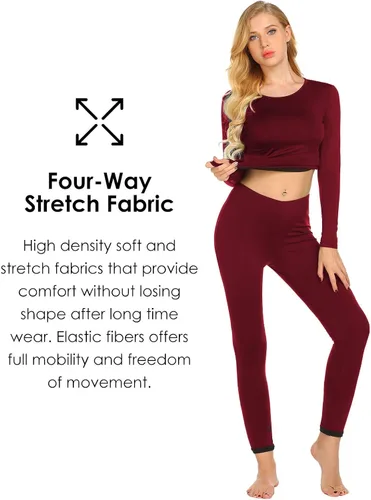 Miniatura 2 de Ekouaer Conjunto de ropa interior térmica para mujer, ropa interior larga, capa base, ligero, conjunto de 2 piezas