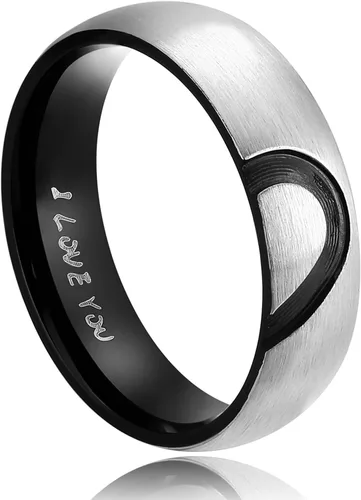 Miniatura 2 de ANAZOZ Anillo de promesa de corazón de amor real para parejas, de acero inoxidable, anillo superior, 0.236in