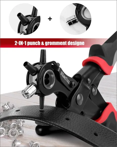 Miniatura 3 de KingTool Kit profesional de perforador de cuero 2 en 1 con kit de ojales - Perfecto para cinturones, correas de reloj, correas, collares de perro