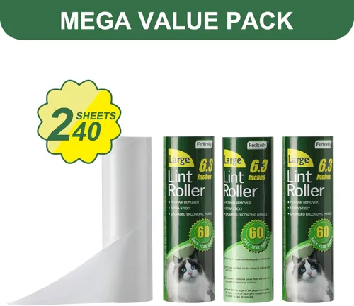 Miniatura 4 de Fedicelly Rodillos de pelusa grandes para mascotas, repuestos extra pegajosos, juego de 6.3 pulgadas más ancho con 320 hojas para eliminación