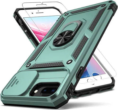 Miniatura 10 de Funda para iPhone 8 Plus, para iPhone 7/6 Plus, con cubierta deslizante para cámara + protector de pantalla HD, soporte de anillo giratorio de grado