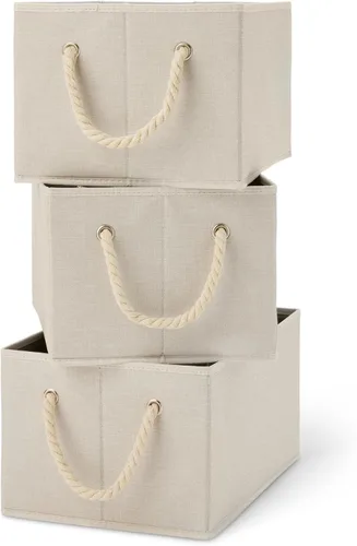 Miniatura 6 de Amazon Basics Contenedores de almacenamiento plegables con asas de cuerda, color carbón, grandes, paquete de 3
