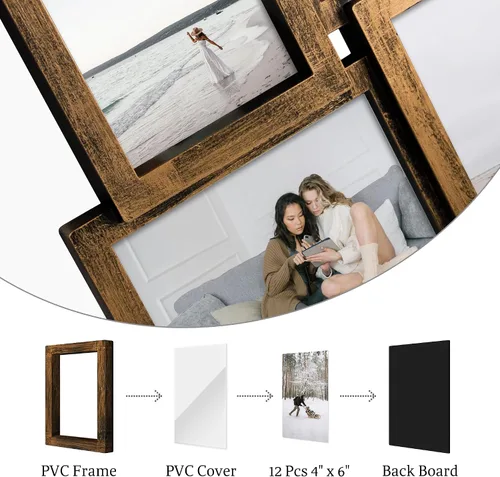 Miniatura 5 de JERRY & MAGGIE - Portarretratos múltiple de 24 x 24 pulgadas, en PVC para pared, para fotografías de 6 x 4 pulgadas, 12 portarretratos, varios Dorado