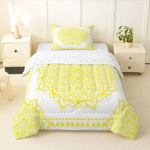 Miniatura 32 de Erosebridal Chic - Juego de edredón de flores tamaño Queen, juego de ropa de cama estética con mandala, juego de edredón gris turquesa, juego