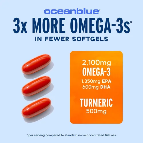 Miniatura 3 de Oceanblue Omega-3 2100 con cúrcuma – Suplemento de triple fuerza DPA EPA DHA Omega 3 – Soporte articular y cardíaco con curcumina – Aceite