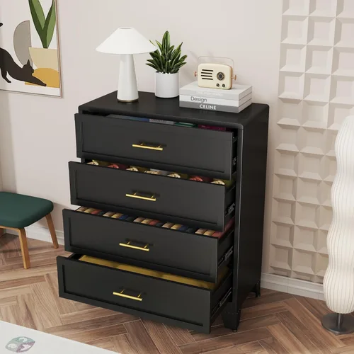 Miniatura 16 de Cómoda blanca de 5 cajones para dormitorio, cómodas y cajoneras de metal de 53.46 pulgadas de alto con diseño de esquinas curvas, cajonera Blanco