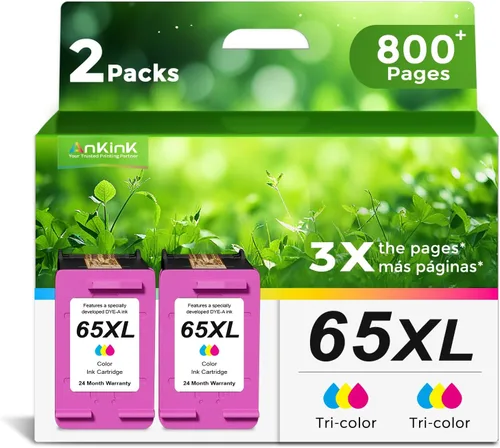 65XL - Cartucho de tinta remanufacturado de color para HP Ink 65 HP65 XL HP65XL, paquete de 2 unidades para 5055 5000 5052 5010 5070 5014 3755 3700