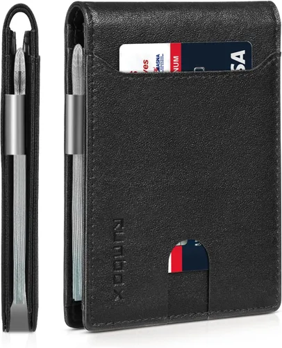 Miniatura 22 de RUNBOX - Carteras delgadas para hombre, cartera de piel con pinza para el dinero, cartera de bolsillo frontal con bloqueo RFID, tarjetero