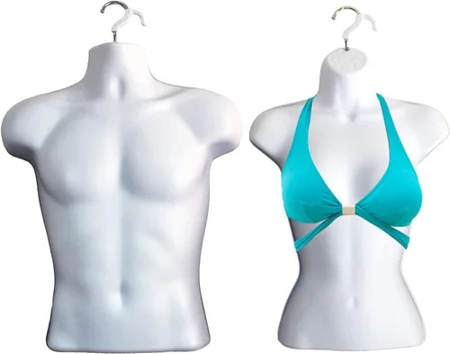 Miniatura 10 de Maniquí negro para hombre y mujer, cuerpo de espalda hueca, apilable, con ganchos para colgar, para exhibición de camisetas, encimera, espectáculos