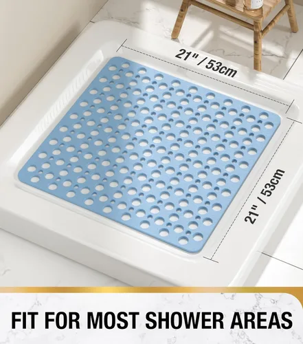 Miniatura 2 de HITSLAM - Alfombrilla de ducha antideslizante, 21 x 21 pulgadas, alfombrilla de baño cuadrada para bañera antideslizante con ventosas y agujeros