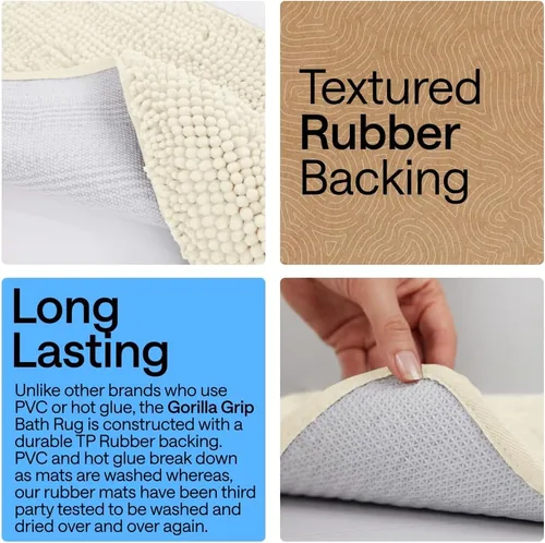 Miniatura 4 de GORILLA GRIP - Alfombra de baño de felpa absorbente y peluda de chenilla con respaldo de goma para base ovalada del inodoro, alfombras lavables a